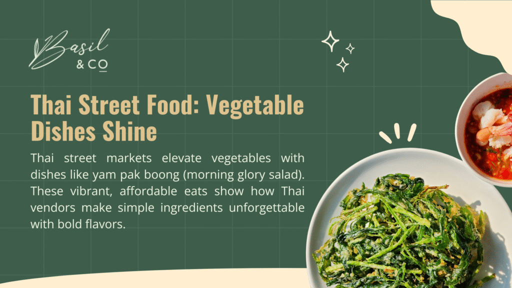 An image explaining the science of Thai flavor balance with a green curry dish, highlighting how sweet, sour, salty, and spicy flavors stimulate taste buds, making vegetables irresistible.